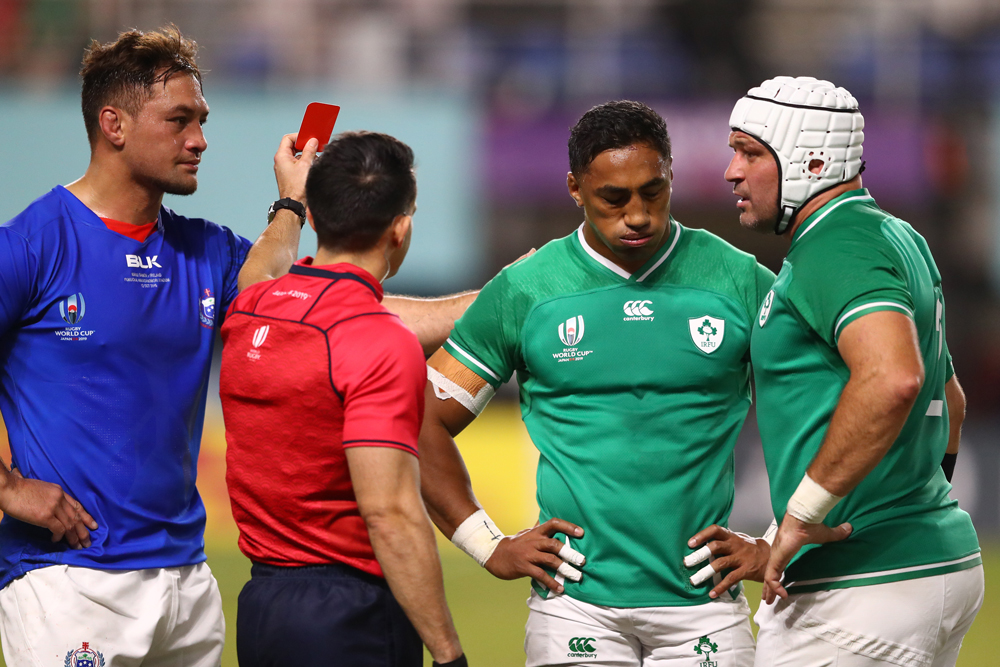 Bundee Aki was sent off for a high tackle in Ireland's win over Samoa. Photo: Getty Images