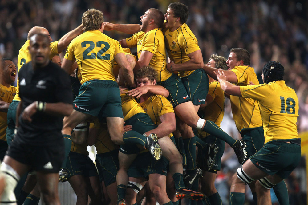 The celebrations were large after the iconic kick. Photo:Getty Images