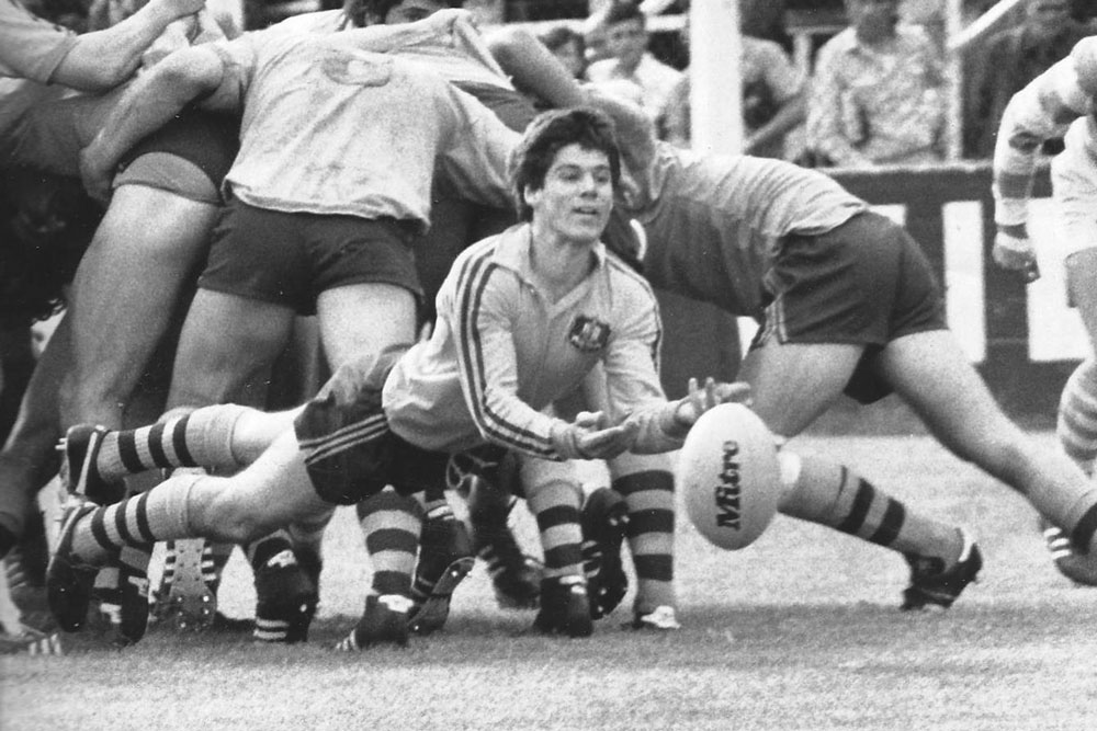 Philip Cox sends out a pass against Argentina in 1979. Photo: Supplied